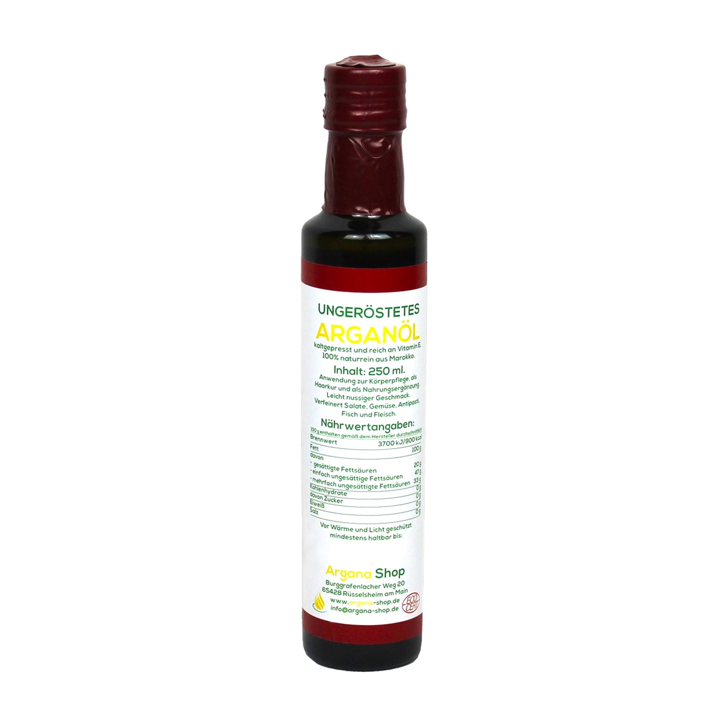 Arganöl, ungeröstet (mittelgroße Flasche, 250 ml)