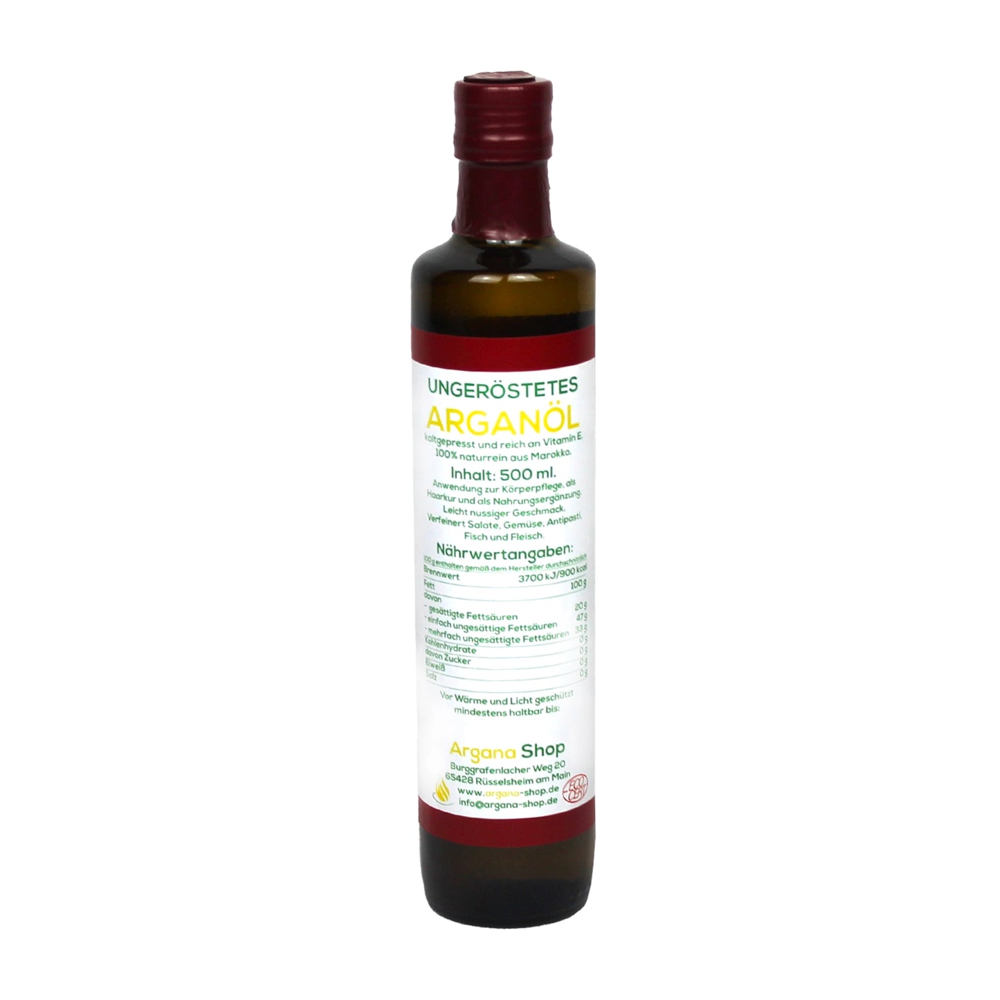 Arganöl, ungeröstet (große Flasche 500 ml)