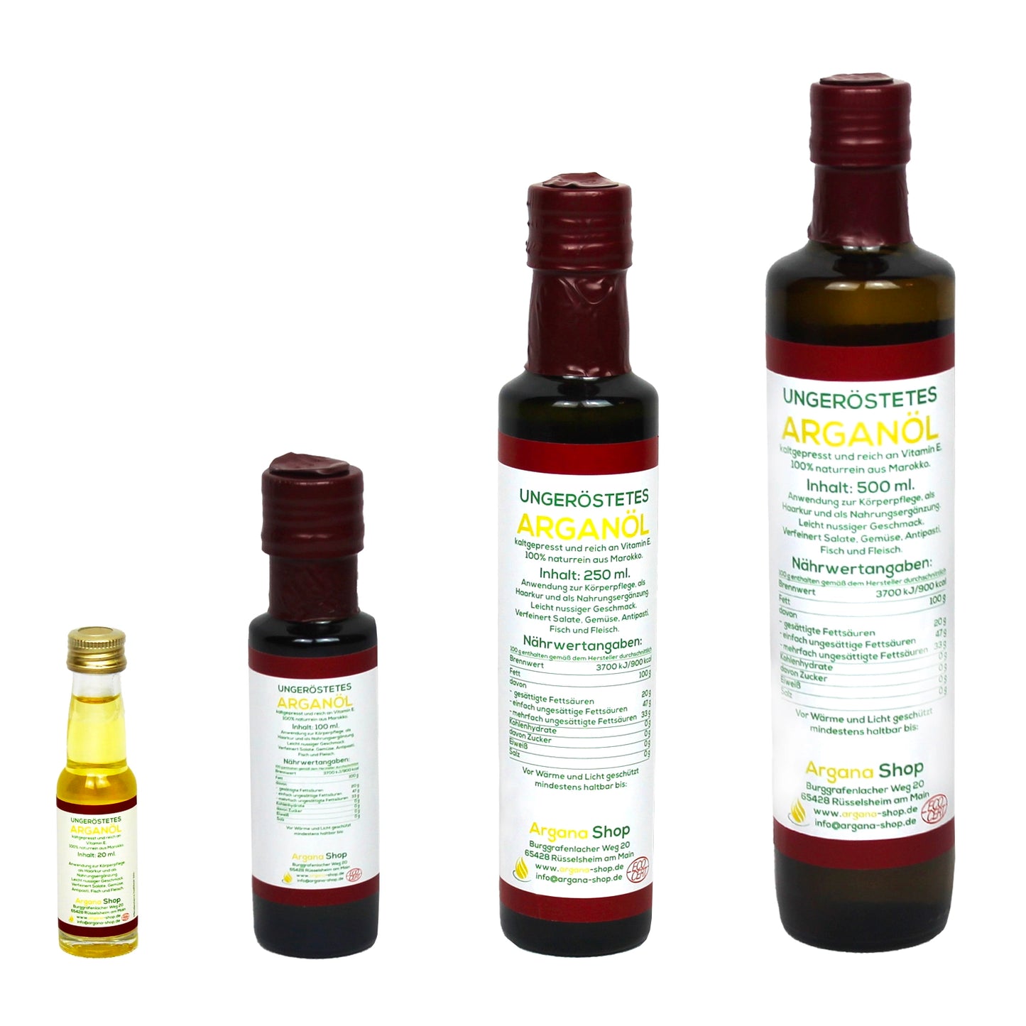 Arganöl, ungeröstet in verschiedenen Größen